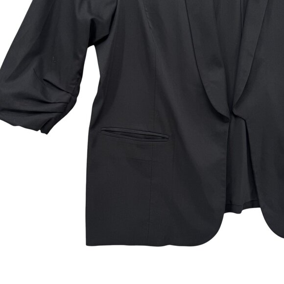Eloquii Ruched 3/4 Sleeve Blazer Womens Black Open Front Shawl Collar Size 22 - Picture 13 of 15